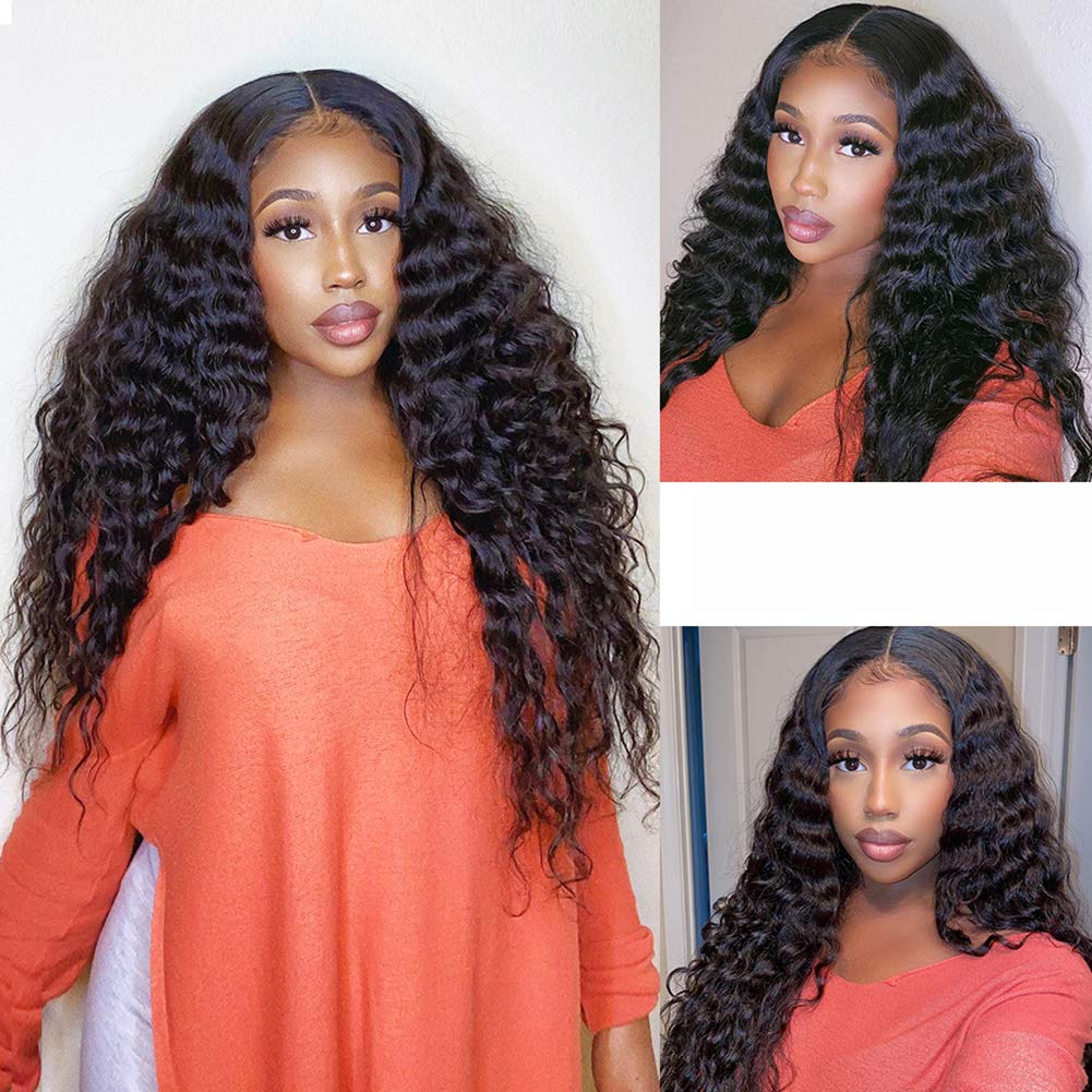 13x4" Lace Frontal Deep Wave Hair Wig Black