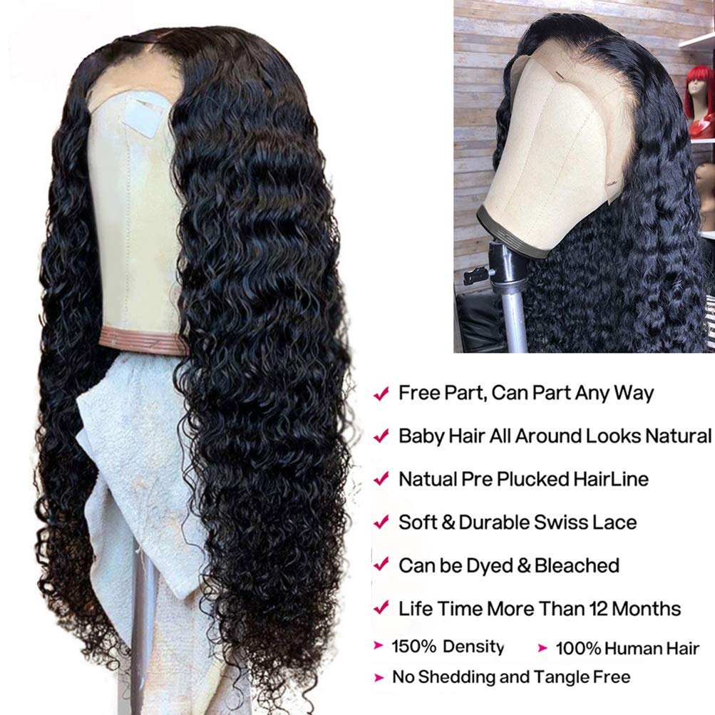 13x4" Lace Frontal Deep Wave Hair Wig Black